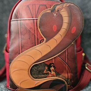 Red and Tan Women's Backpack with Snake Design